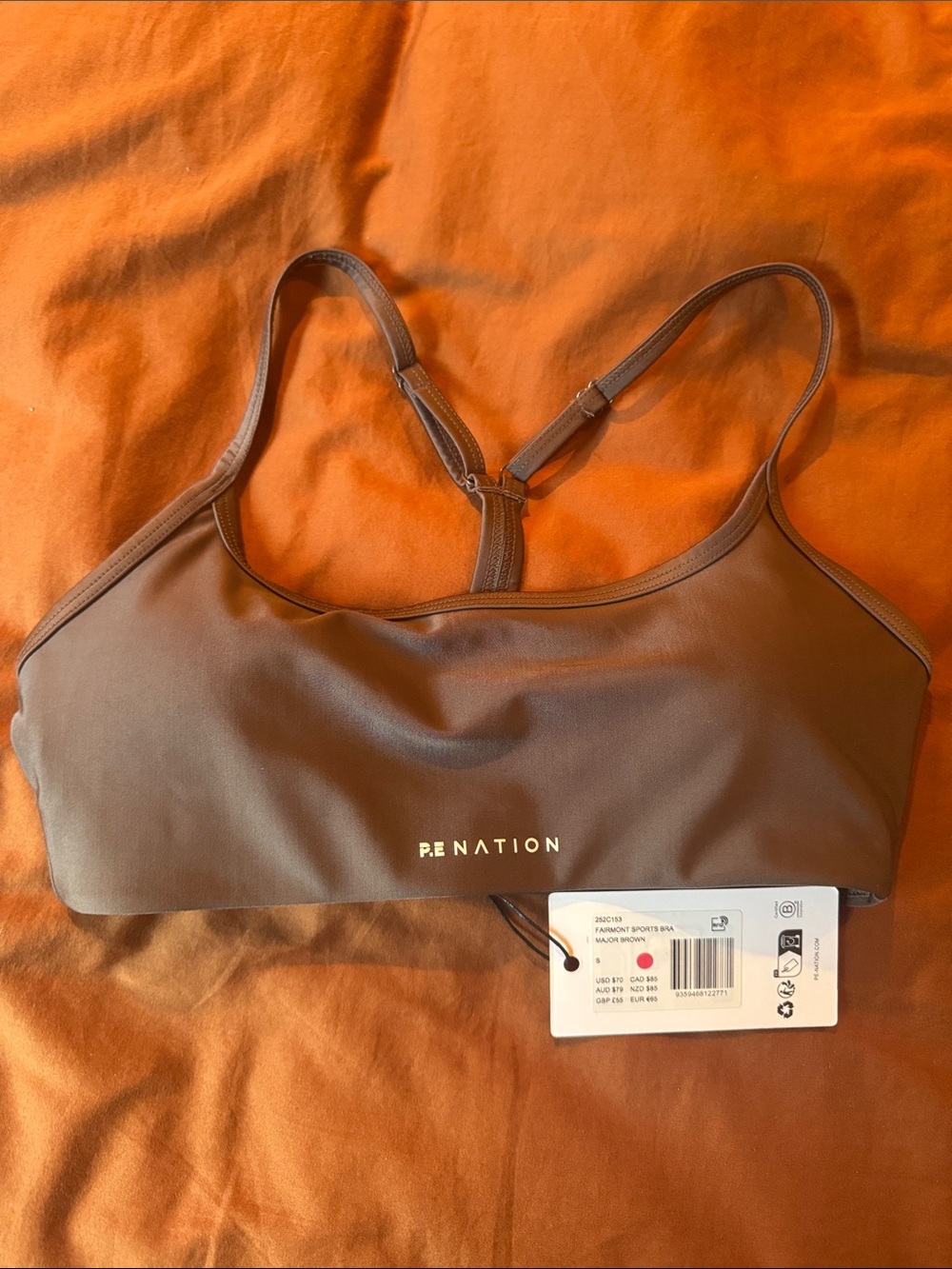 P.E NATION Major Brown Adjustable-Strap Sports Bralette S